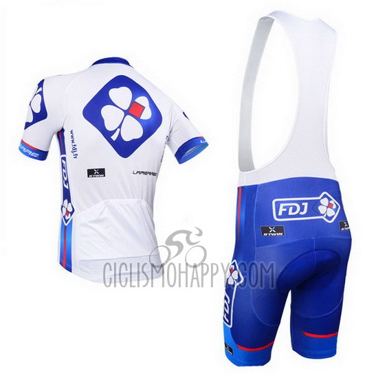 FDJ Cycling Jersey Bib Short 2013 Short Sleeve White and Sky Blue